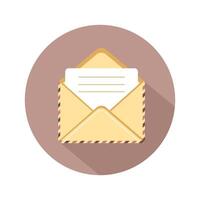Envelope with stamp. E-mail icon. Retro postcard and craft paper. Written letter or correspondence. illustration in flat cartoon style. vector