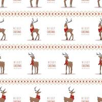 Christmas pattern with reindeers. Cute deers with antlers and scarves. Winter print. New Year seamless background. illustration in flat cartoon style vector