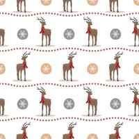Christmas pattern with reindeers. Cute deers with antlers and scarves. Winter print. New Year seamless background. illustration in flat cartoon style vector