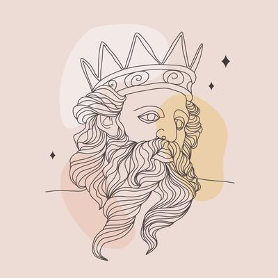 Ancient greek sculpture. Linear head of Poseidon. God antique statue. Trendy illustration in one line drawing style. Minimalist male bust with abstract shapes
