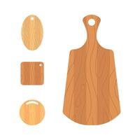 Set of wooden cutting boards. Kitchen tools of various shapes. Top view. illustration in flat cartoon style vector