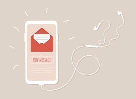 Mail service concept. Mobile phone screen with new message. illustration in flat cartoon style vector