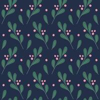 Seamless pattern of stylized plants. Twigs with berries on a dark background. vector