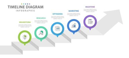 Infographic template for business concept. 5 Steps Modern Timeline diagram with arrow and topic, presentation infographic timeline design layout. vector