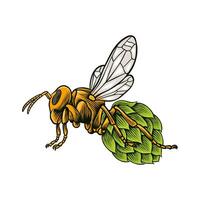 colored illustration of bees and hops vector