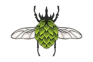 Colored illustration of beetle combined with hops vector