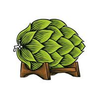 Colored illustration of a beer barrel combined with hops vector