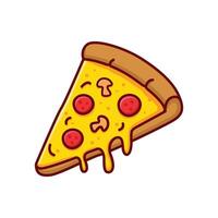 Slice of pizza with sausage and mushroom toppings and melted cheese, flat cartoon style. illustration icon. vector