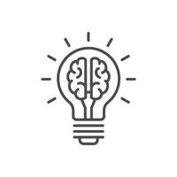 Creative idea flat line icon. Brain in lightbulb illustration. Thin sign of innovation, solution, education logo. vector