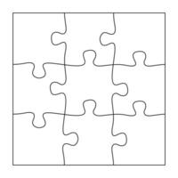 Puzzles grid template. Jigsaw puzzle 9 pieces, thinking game and 3x3 jigsaws detail frame design. illustration vector