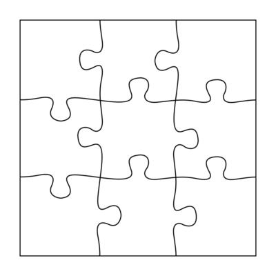 Puzzles grid template. Jigsaw puzzle 9 pieces, thinking game and 3x3 jigsaws detail frame design. illustration