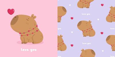 Seamless pattern with lovely capybara vector