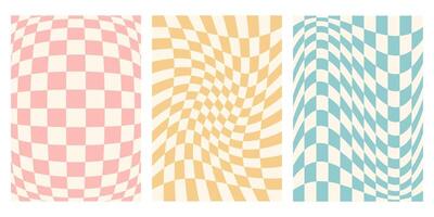 Retro checkered poster set with distorted squares vector