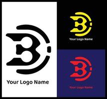 The B E logo design features three different color variations and a modern business emblem layout that emphasizes creativity and brand identity. vector