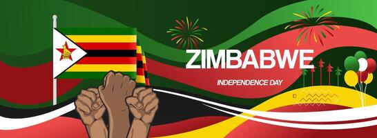 Abstract fluid art banner with holiday theme for Zimbabwe national day vector