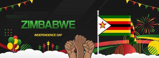 Zimbabwe national day celebration party banner in black background vector