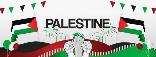 Abstract art wide banner in the colors of the Palestinian state flag in support of independence vector