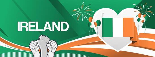 Modern gradient green wide banner to celebrate Ireland independence with love symbol vector