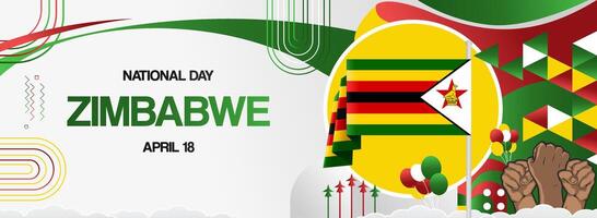 Modern geometric banner of Zimbabwe day. Modern greeting card to celebrate independence day. Wide poster for sporting events and so on vector