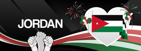 Happy Jordan independence day. Creative greeting card with black background and country flag vector