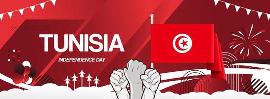 Tunisia Independence Day Gradient Red Banner. Can be used for greeting cards, national day posters, business presentations, and big events such as New Year and sports vector