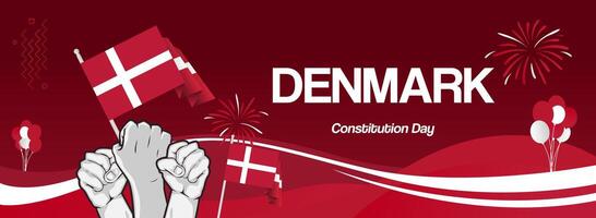 Denmark constitution day banner with flag. Modern banner for various purposes such as national holiday greeting cards, sports and music event posters, web headers. Horizontal design vector