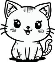 kitty Cat drawing cartoon coloring book illustration vector