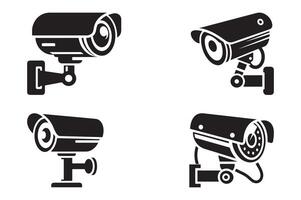 Surveillance Camera Icons and Symbols in Silhouette Design vector