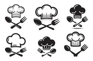 Culinary Chef Hat with Fork and Spoon Line Icon Silhouette vector