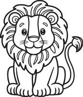 Fluffy Lion with Bold Black Outlines on White Background vector