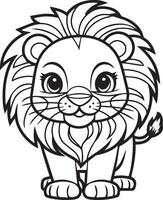 Cute and Fluffy Lion Silhouette with Bold Black Outlines on White Background vector