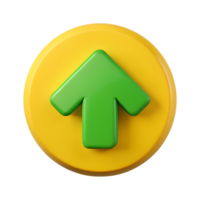 Up green Arrow 3d icon button in a round circle Math symbol Clipping Path Cut Out Transparent png
