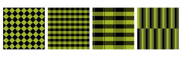 Set of Black and green plaid tartan seamless pattern. Checkered picnic cooking table cloth vector
