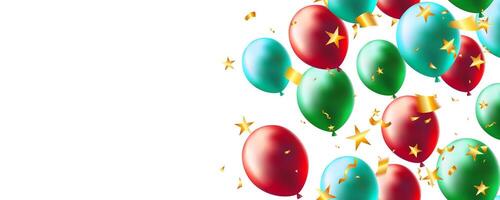 Frame multicolor balloons and gold confetti for birthday, party, Christmas, New year and greeting card vector