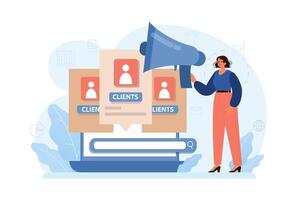 New customers search. Character web searching. Business development vector