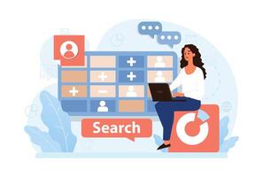 New customers search. Character web searching. Business development vector