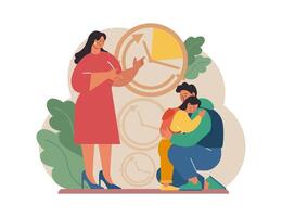 Joint parenting. Divorced spouses raising a child together. Joint physical vector