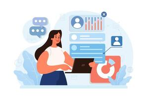 New customers search. Character looking through binoculars. Business vector