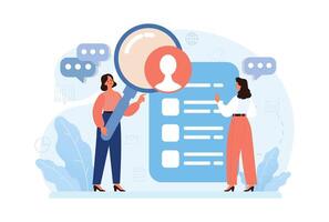 New customers search. Character looking through binoculars. Business vector
