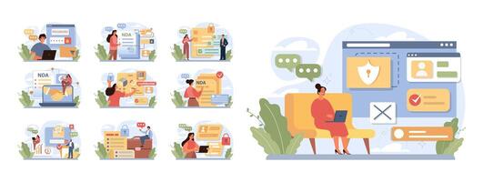 Personal data security set. Information privacy and confidentiality vector