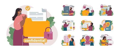 Personal data security set. Information privacy and confidentiality vector