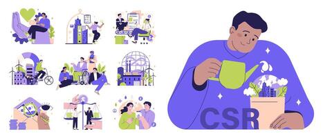 Corporate Social Responsibility, CSR set. Business' responsibility vector