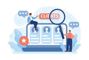 New customers search. Character web searching. Business development vector