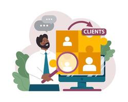 New customers search. Character web searching. Business development vector