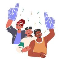 Cheerful fans are cheering for their team. A group of old friends vector