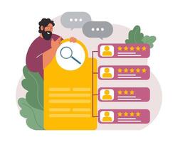 New customers search. Character looking through binoculars. Business vector