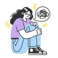 Psychological stress. Character experiencing mental health issues vector