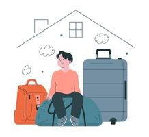 20 June, world refugee day set. Refugee abandone home vector