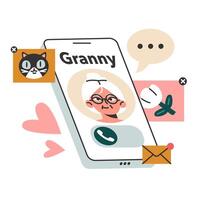 call on the smartphone screen. Grandmother is calling. vector