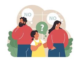 Joint parenting. Divorced spouses raising a child together. Joint physical vector